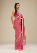 Pink Soft Raw Silk Gold Zariwork Saree With Matching Blouse Piece