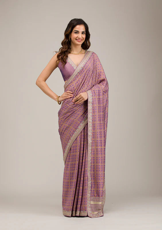 Purple Soft Raw Silk Gold Zariwork Saree With Matching Blouse Piece