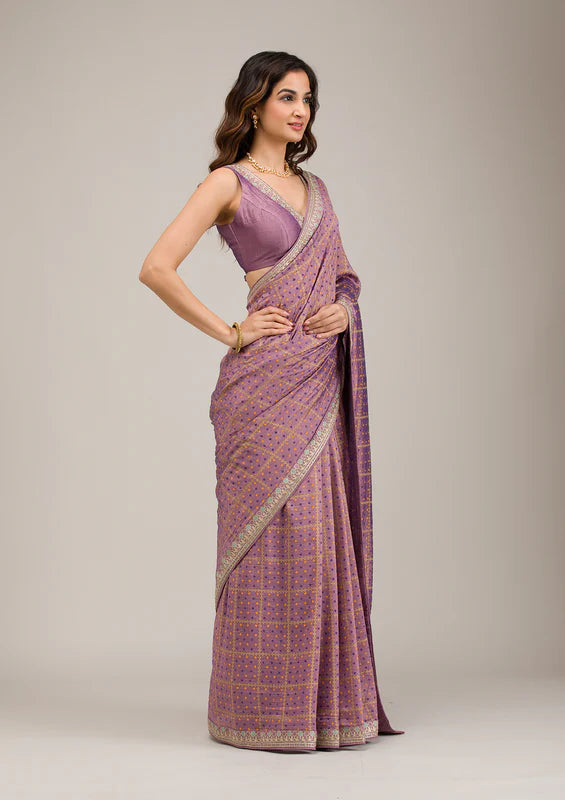 Purple Soft Raw Silk Gold Zariwork Saree With Matching Blouse Piece