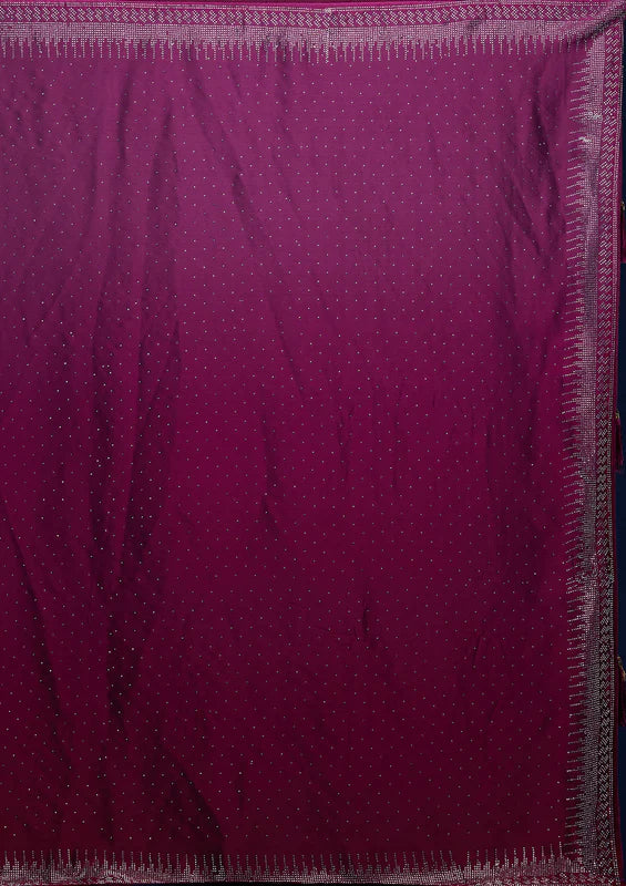 Wine Satin Silver Stonework Saree With Matching Blouse Piece
